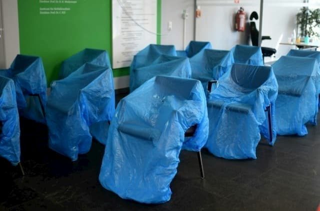 The waiting room of a hospital in Essen, March 26, 2020 ready to accommodate an influx of coronavirus patients.
