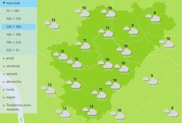 A wet afternoon is forecast this afternoon for the Charente