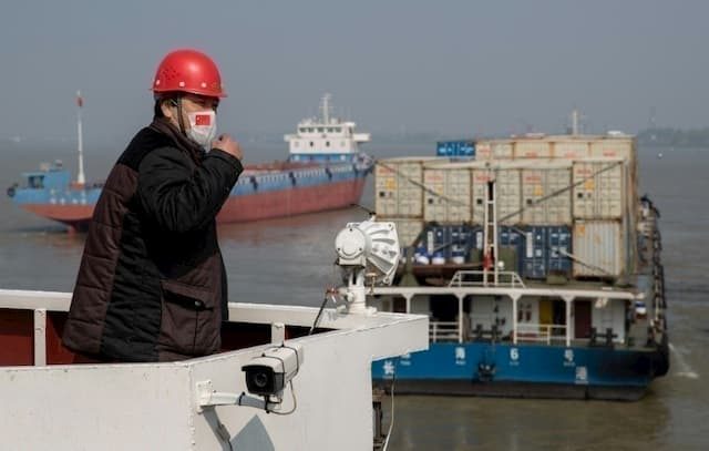 Resumption of activity at the port of Wuhan, April 13, 2020 in the Chinese province of Hubei. 