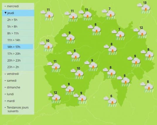 Showers and rain until tomorrow in the Cantal department