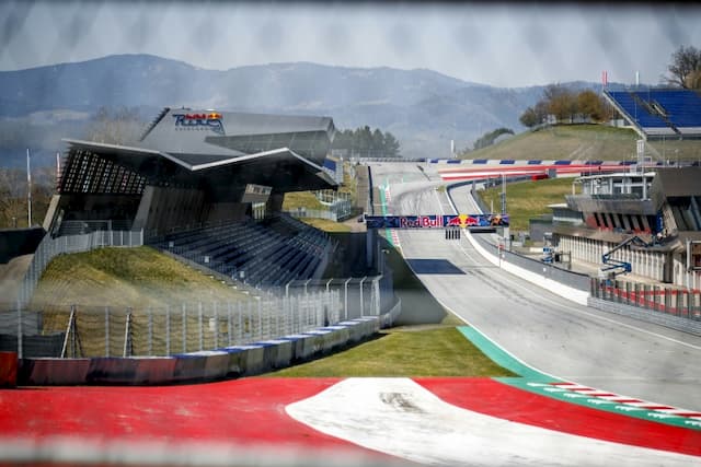 The straight line from the stands of the Spielberg F1 circuit on April 17, 2020 in Austria