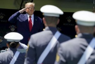 Donald Trump at a ceremony at the West Point Military Academy near New York on June 13, 2020.