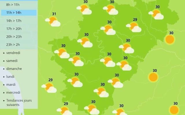 The weather in Charente will be hot and sunny before thunderstorms this evening