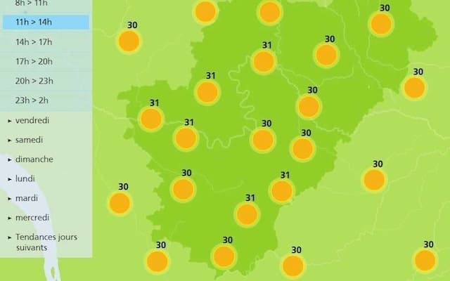 The weather in Charente will have temperatures up to 32 degrees