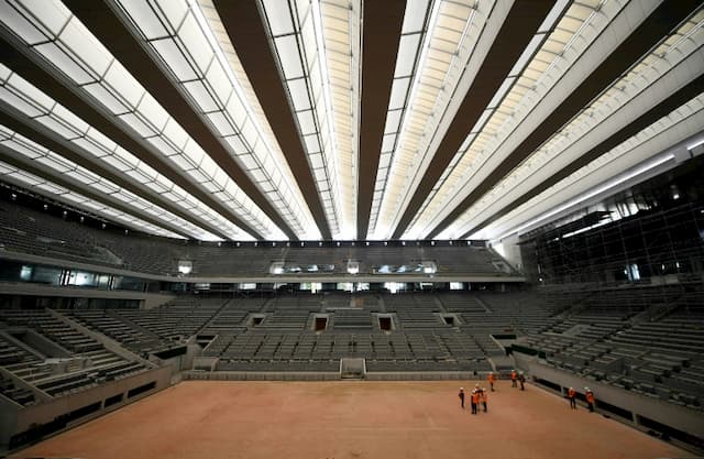 The Philippe Chatrier central court at Roland-Garros, in Paris, May 5, 2020