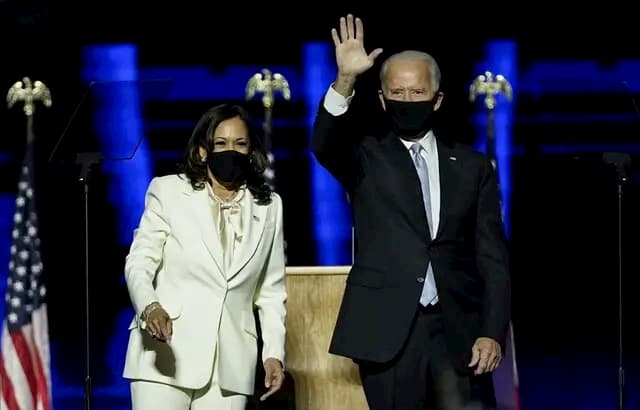 Kamala Harris and Joe Biden, after the announcement of their victory