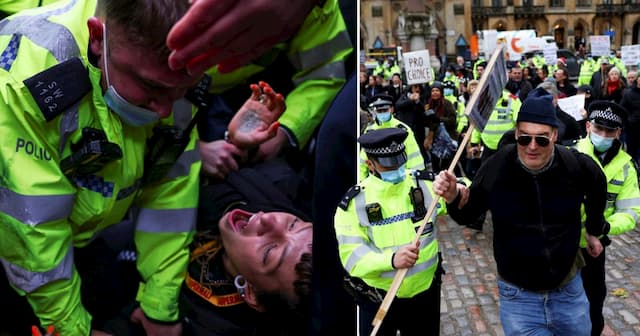 Police clash with anti-vaccine protestors in London, United Kingdom
