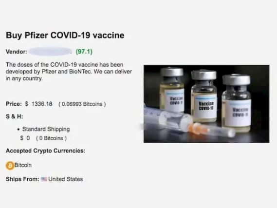Doses of the Pfizer vaccine for sale on the Dark Web.