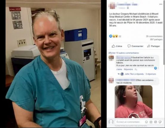 Example of a Facebook post suggesting that G. Michael, an American obstetrician, would have died due to the vaccine against the Covid-19