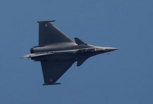 A Rafale fighter jet during an air show at the Hindon Air Force Station on the outskirts of New Delhi, India, Oct. 8, 2020.