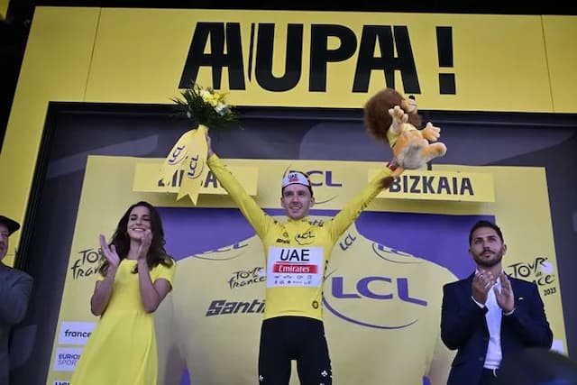 The yellow jersey on Adam Yates in the Tour de France