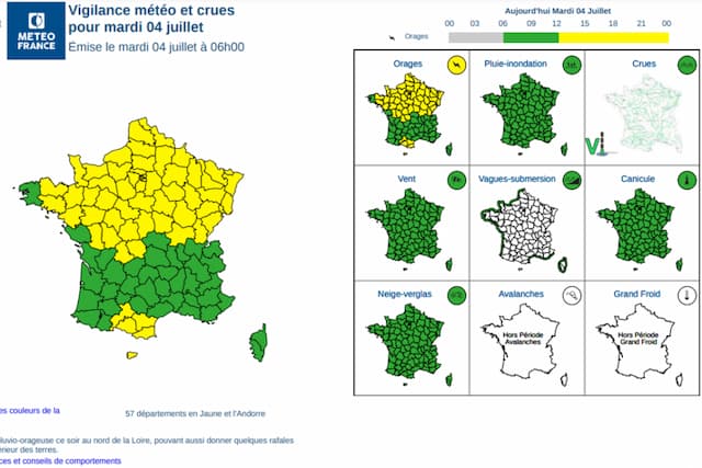The thunderstorm alert map for France
