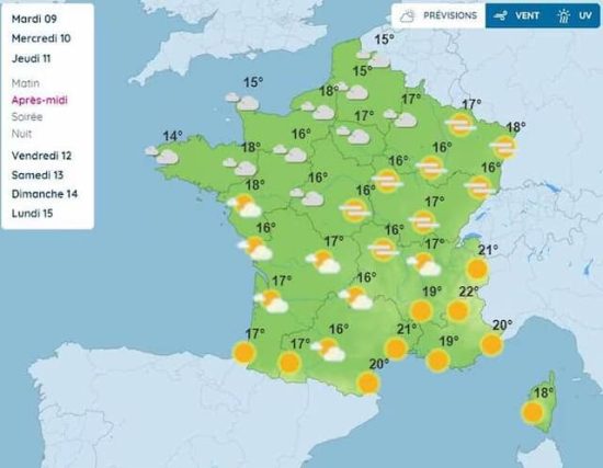 Warmer temperatures across France