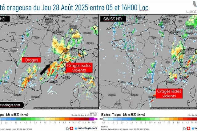 Areas affected by thunderstorms
