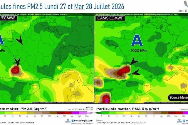 Dispersion of fine particles for the days of Monday and Tuesday. 