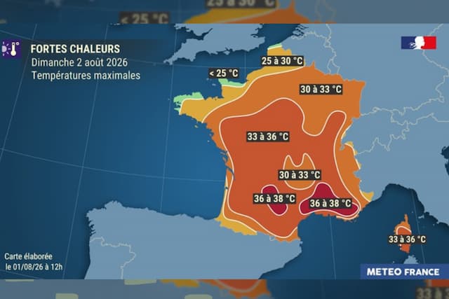 "Fifth Heatwave": The Return of the 40°C? What to Expect on Sunday and Monday, at the Peak of the Heatwave 2 Temperatures forecast for France